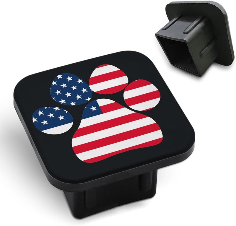 Tnomchey Dog Paw Hitch Covers Red White Blue Stars Pet Footprint USA Flag American Against Black Square Towing Hitch Covers 2” Heavy Duty Trailer Hitch Tube Cover Plug Cap Rubber For Most Vehicles SUV - Image 1